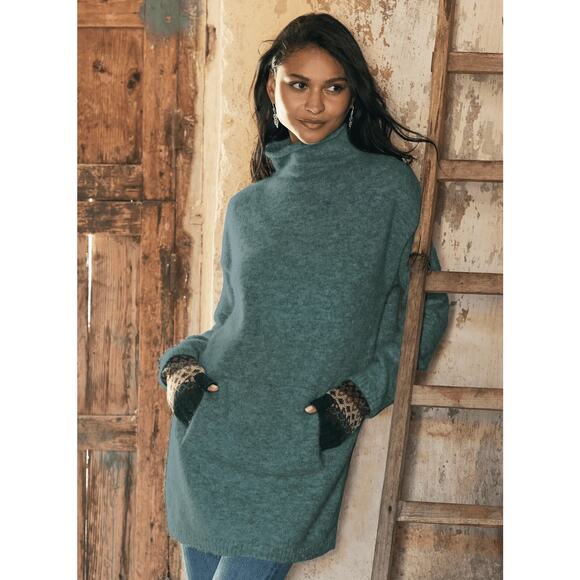 Peruvian Connection Balie Alpaca Cream Women's Tunic Sweater Cozy Mock Neck L - Picture 7 of 7